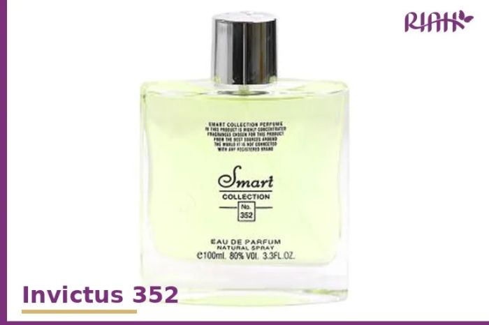 Invictus 352 perfume bottle with Optimize Pro purple branding Invictus 352 perfume bottle with Optimize Pro purple branding