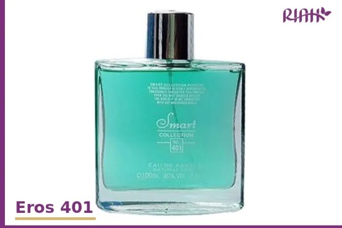 Eros 401 perfume bottle with Optimize Pro purple branding Eros 401 perfume bottle with Optimize Pro purple branding