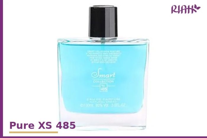 Pure XS 485 perfume bottle with Optimize Pro purple branding Pure XS 485 perfume bottle with Optimize Pro purple branding