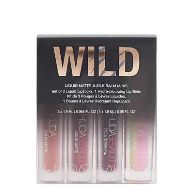 giftset Wild Liquid Matte and Silk Balm Minis for Women 4pcs Huda Beauty