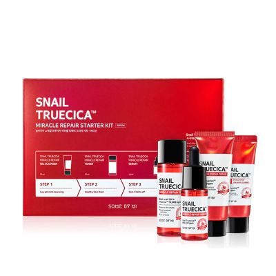 giftset snail truecica miracle repair starter kit for Women and Men 4 pcs some by mi