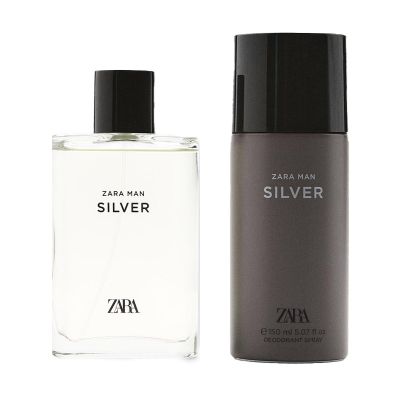 مجموعة عطر ومزيل عرق سيلفر للرجال من زارا 2 قطعة